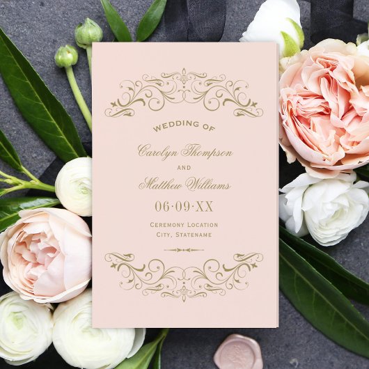 Vintage rosafarbenes Hochzeitsprogramm