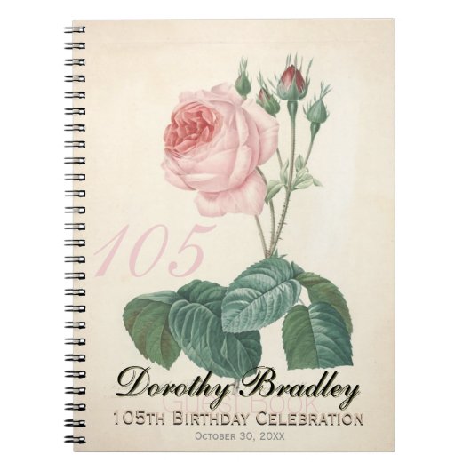 Vintage Rose 105th Birthday Celebration Guest Book Notizblock (Vorderseite)