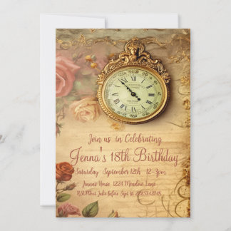 Vintage Rose 18. Geburtstag Einladung