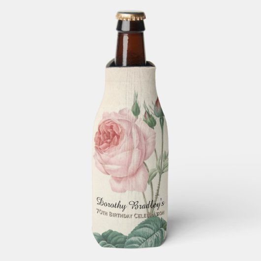 Vintage Rose 70. Geburtstag Feier Flasche Flaschenkühler (Flaschenvorderseite)