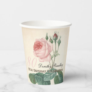 Vintage Rose 80. Geburtstagsfeier Papiertasse Pappbecher