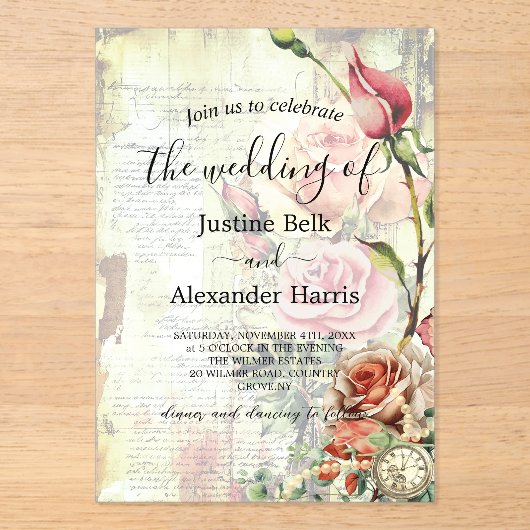 Vintage Rose Acryleinladungen (Vorderseite)