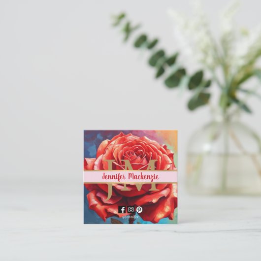 Vintage Rose AI Blumendesign Quadratische Visitenkarte (Stehend Vorderseite)