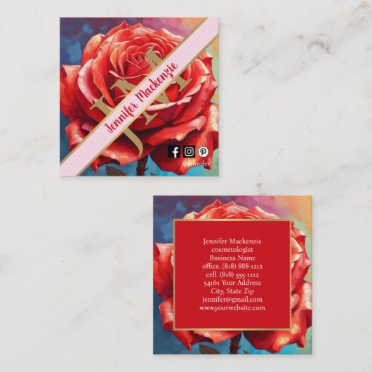 Vintage Rose AI Blumendesign Quadratische Visitenkarte (Vorne/Hinten)