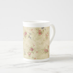 Vintage Rose alte gequälte Stoffmuster Porzellantasse