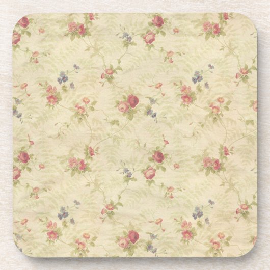 Vintage Rose alte gequälte Stoffmuster Untersetzer (Vorderseite)