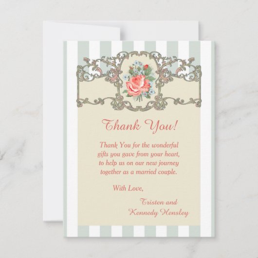 Vintage Rose Antik 4x5 Hochzeit Dankeschön Karte (Vorderseite)