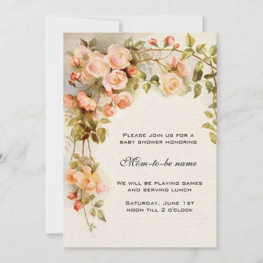 Vintage Rose, antike Blume, Blumenkinderdusche Einladung (Vorderseite)