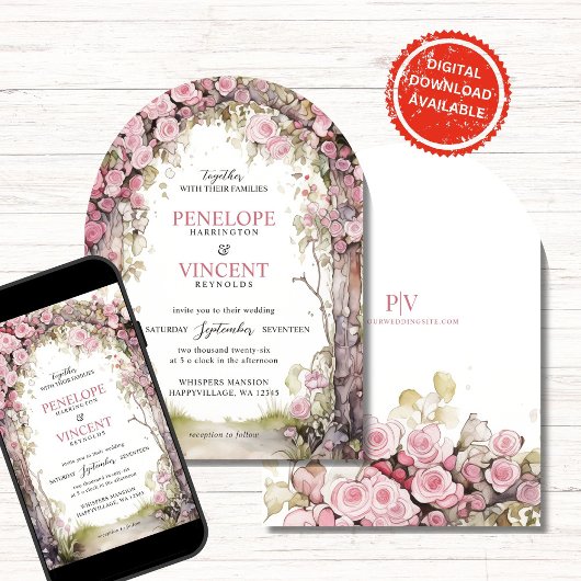 Vintage Rose Arch | Monogram Wedding Einladung