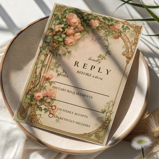 Vintage Rose Arch Wedding RSVP Karte