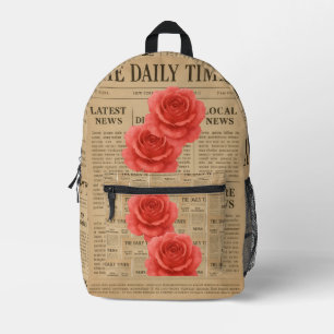Vintage Rose auf antikem Papier Bedruckter Rucksack