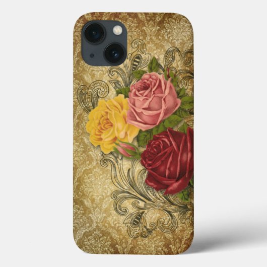 Vintage Rose auf Golddamassel Case-Mate iPhone Hülle (Rückseite)