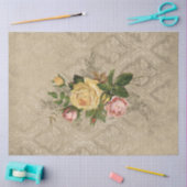 Vintage Rose auf Grungy Sepia Damask Seidenpapier (Basteln)