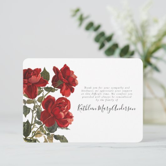 Vintage Rose Beerdigungsdenkmal Dankeskarte (Stehend Vorderseite)