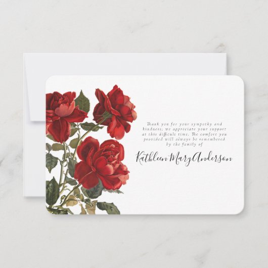 Vintage Rose Beerdigungsdenkmal Dankeskarte (Vorderseite)
