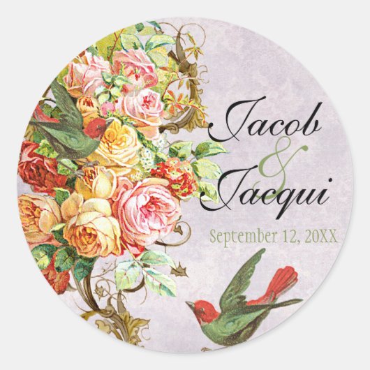 Vintage Rose bei Vögeln, Aufkleber Siegel Save the (Vorderseite)