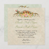 Vintage Rose bei Vögeln, Einladung zur Hochzeit (Vorne/Hinten)