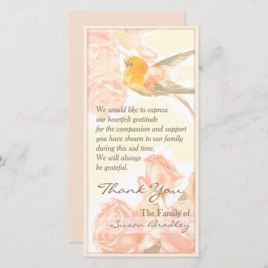 Vintage Rose Bird-Beileid Danke P-Karte (Vorne/Hinten)