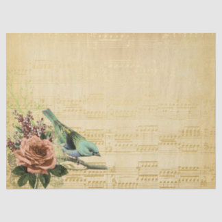 Vintage Rose Bird Gold Music Decouver Seidenpapier