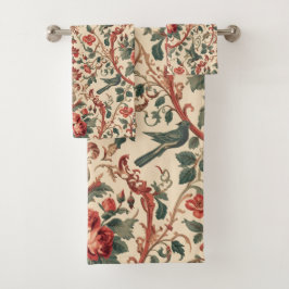 Vintage Rose & Bird Pattern Romantic Art Nouveau Badhandtuch Set