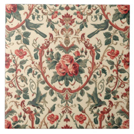 Vintage Rose & Bird Pattern Romantic Art Nouveau Fliese