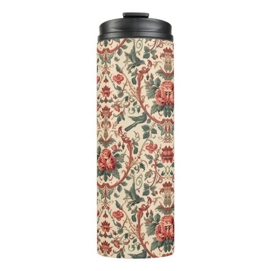 Vintage Rose & Bird Pattern Romantic Art Nouveau Thermosbecher (Vorderseite)
