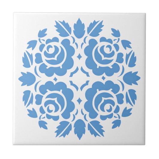 Vintage Rose Blauer Blume Fliese (Vorderseite)