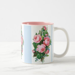 Vintage Rose Blue Strip Kaffee Tasse