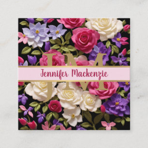 Vintage Rose Blume Gold Hübsch Rosa Lila Quadratische Visitenkarte
