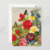 Vintage Rose Blume Schmetterlingsbilder Postkarte (Vorne/Hinten)