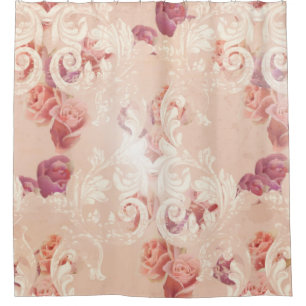 Vintage Rose Blume und barocke Ornamente Muster Duschvorhang