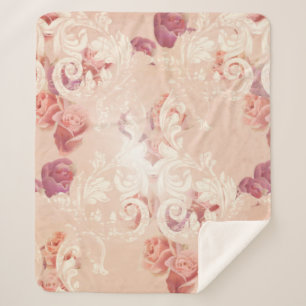 Vintage Rose Blume und barocke Ornamente Muster Sherpadecke