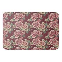 Vintage Rose Blumenbadematte - Romantisches Burgun