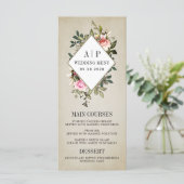 Vintage Rose Blumengrün Hochzeitskarten Menükarte (Stehend Vorderseite)