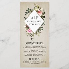Vintage Rose Blumengrün Hochzeitskarten Menükarte