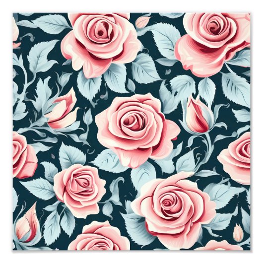 Vintage Rose Blumenmuster Fotodruck (Vorne)
