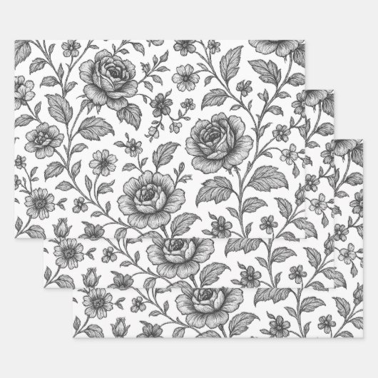 Vintage Rose Blumenmuster Geschenkpapier Set (Set)