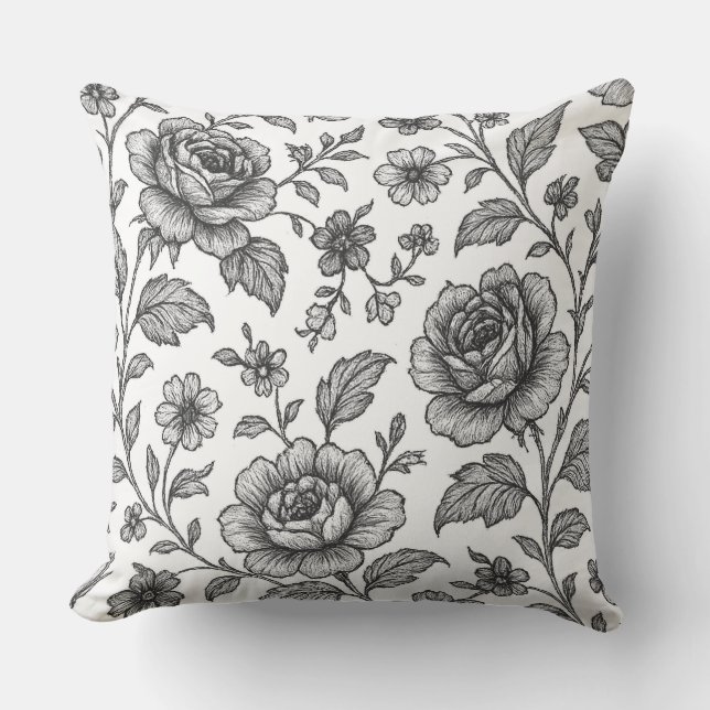 Vintage Rose Blumenmuster Kissen (Vorderseite)