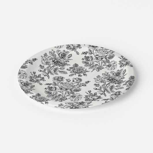 Vintage Rose Blumenmuster Pappteller (Schrägansicht)