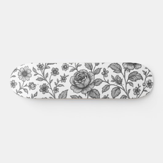 Vintage Rose Blumenmuster Skateboard (Horizontal)