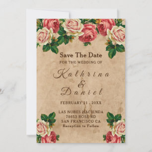 Vintage Rose Blumenpapier Save the Date Einladung