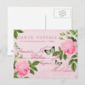Vintage Rose Blumenpostkarte mit Schmetterlingen Postkarte (Vorne/Hinten)