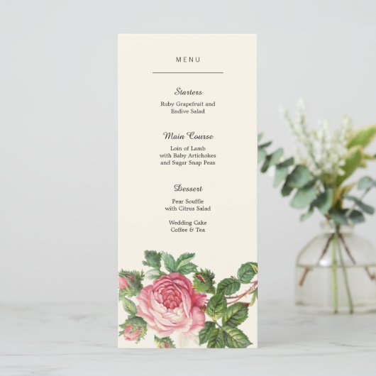 Vintage Rose Boho Wedding Menu Menükarte (Stehend Vorderseite)