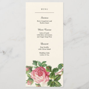 Vintage Rose Boho Wedding Menu Menükarte