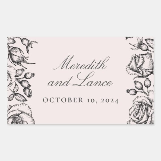 Vintage Rose Border Pink Wedding Stickers (Vorderseite)