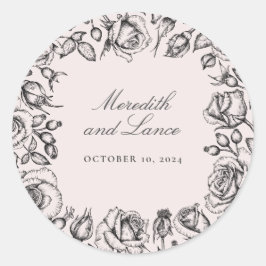 Vintage Rose Border Pink Wedding Stickers