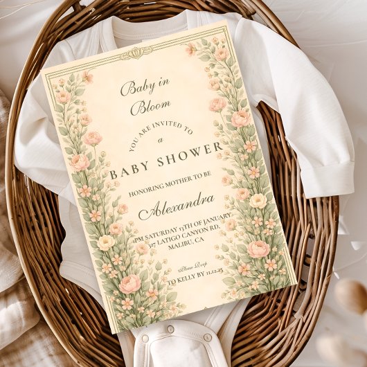 Vintage Rose Botanical Baby Shower Einladung