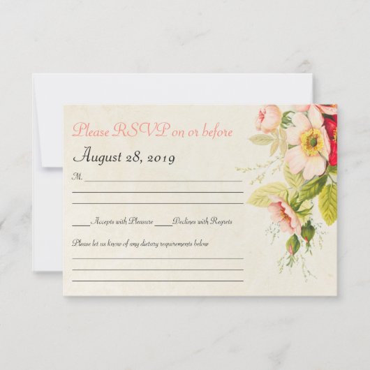 Vintage Rose Bouquet Blumenzwiebelkarte RSVP Karte (Vorderseite)