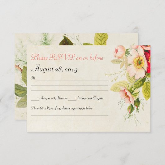 Vintage Rose Bouquet Blumenzwiebelkarte RSVP Karte (Vorne/Hinten)