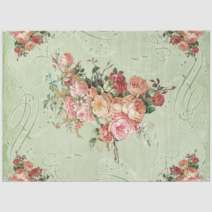 Vintage Rose Bouquet Peach Pink Minze Decoupage Seidenpapier